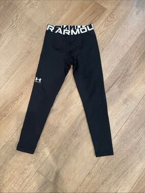 Under Armour Black Kids' Performance Leggings with White Logo Waistband